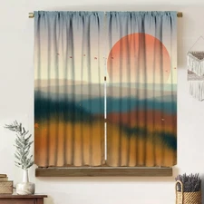 Abstract Sunset Watercolor Curtains, Red Blue Orange, Rod Pocket Blackout The...