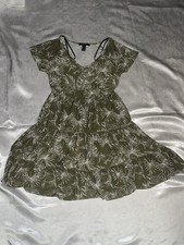 FOREVER 21 Olive Floral Sundress Short Flutter Sleeve V-Neck Size S