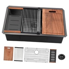 Luxury Gunmetal Black Undermount Kitchen Sink 32 Inch Handmade Stainless Steel