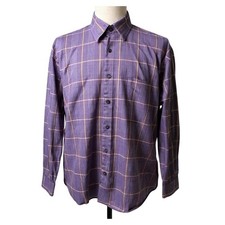 Alan Flusser Mens XL Purple Plaid Long Sleeve Cotton Button Up Dress Shirt - CJ