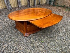 1980’s Cherry and fruitwood French living room extending oval coffee table