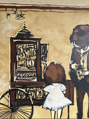Original Modern Painting Girl Man Street Vendor People Street Life Art