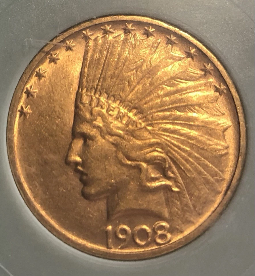ERROR-1908 D US NO MOTTO Indian Head Eagle Gold Coin $10 Dollars MS61 - Image 2 of 4