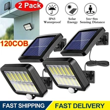 2× LED Solar Street Light Security Flood Lamp Motion Sensor Outdoor Wall 3 Modes