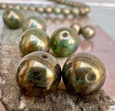 Peridot Bronze Picasso Czech Glass Beads 10mm 12 Pcs Druk Smooth Round Beads