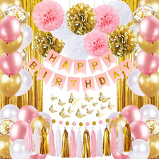 Pink and Gold Birthday Party Decorations for Women with Happy Birthday Banner,Cu