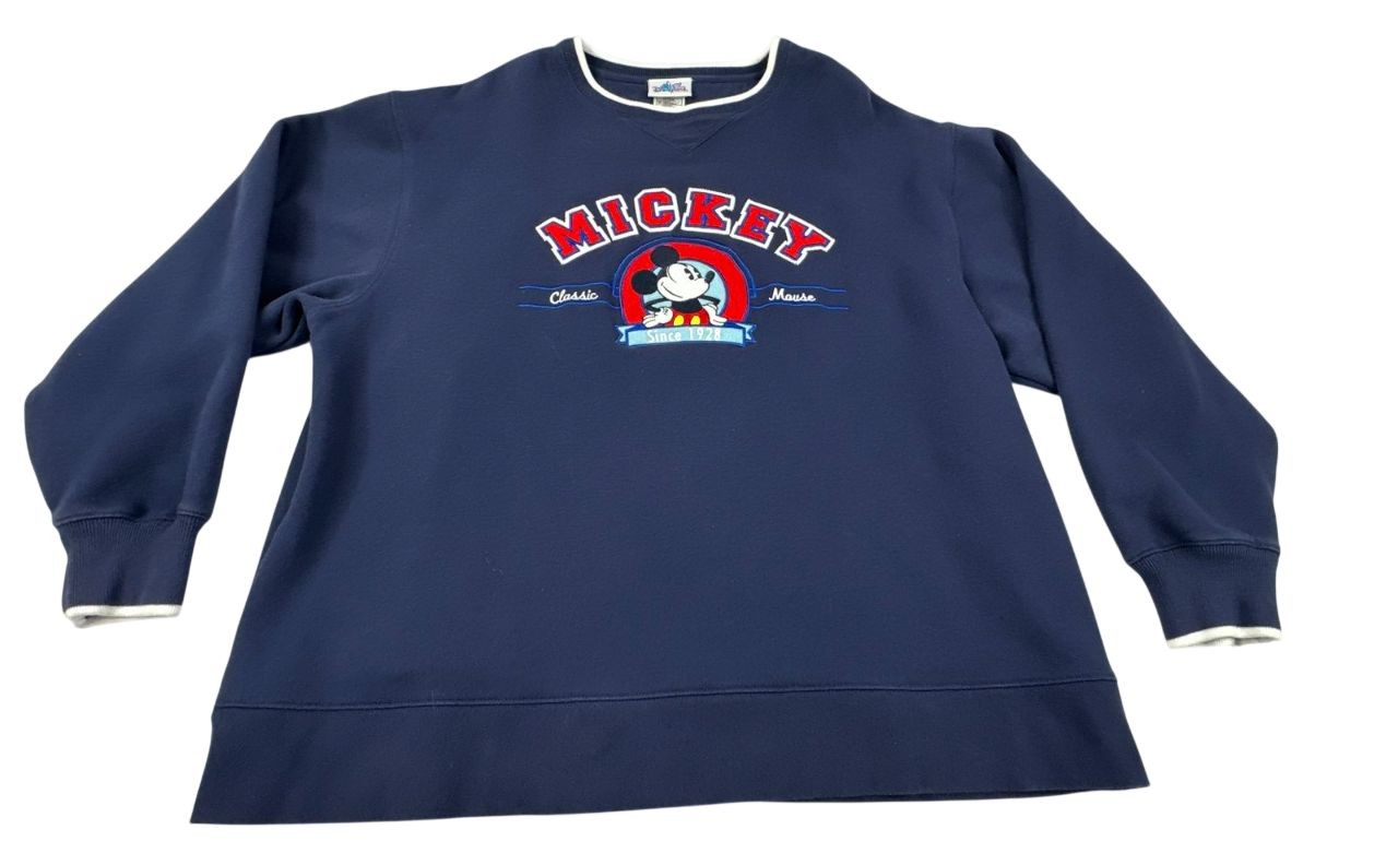 Disney Blue Classic Mickey Mouse Embroidered Sweatshirt Unisex Adult Size XL