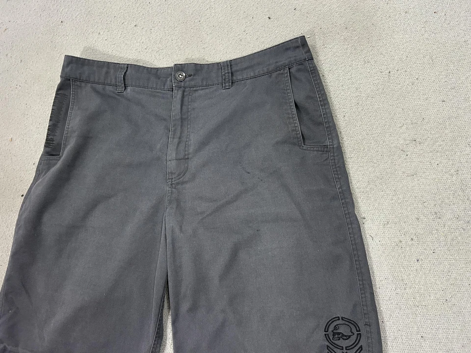 Pantalones Cortos Y2K Metal Mulisha Hombres 42 Gris Chino Calavera Logo Utilidad Moto Patinadora Jessie Foto 2 de 4