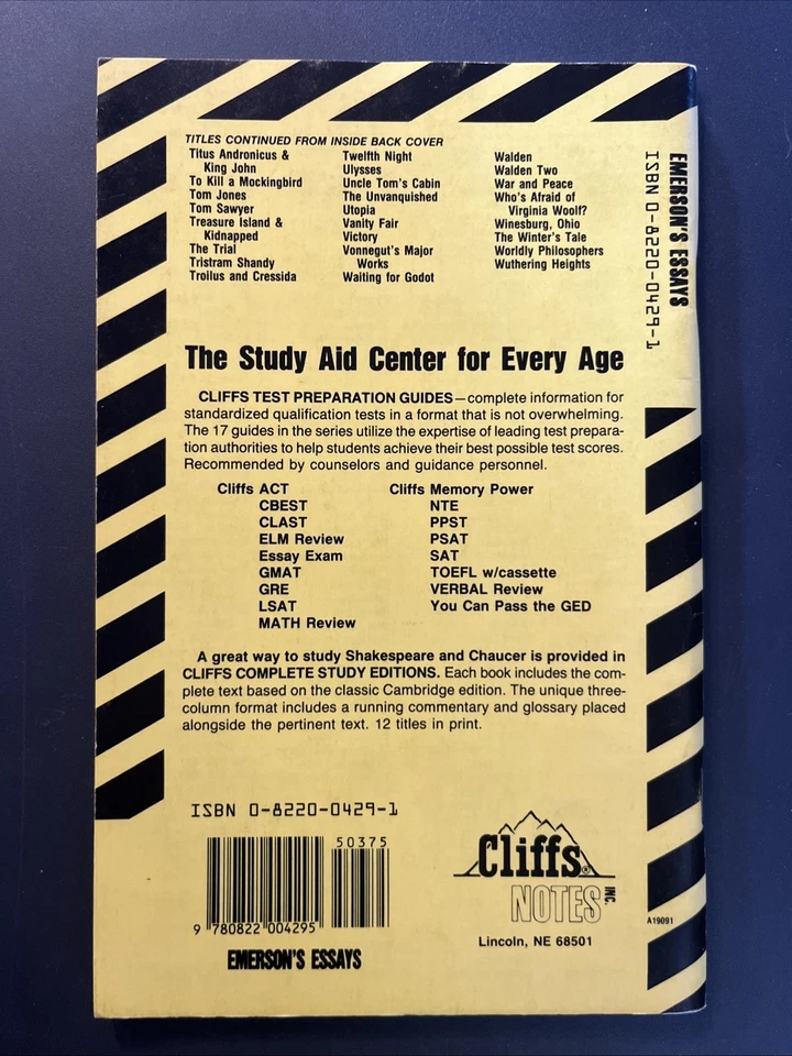 Emerson's Essays by Cliffs Notes Staff (1975, Paperback) Excellent Condition - Image 2 of 3