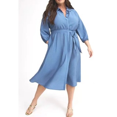 TORRID Midi Blue Horizon Crepe Shirt Dress Plus Size 0 0X 12 14 16