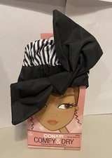 Conair Shower Cap Comfy Dry Full Size Bow Black White Stripe 55948