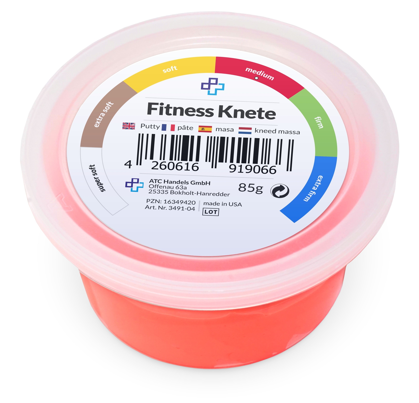 Fitnessknete ATC 85g, 110g, 450g, 2,25kg Fingertrainer Handtraining Knete