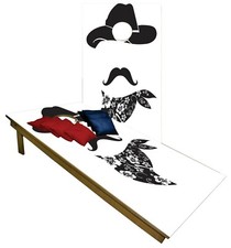 CORNHOLE BEANBAG TOSS GAME w Bags Game Board Bandit Hat Mustache Bandana Set