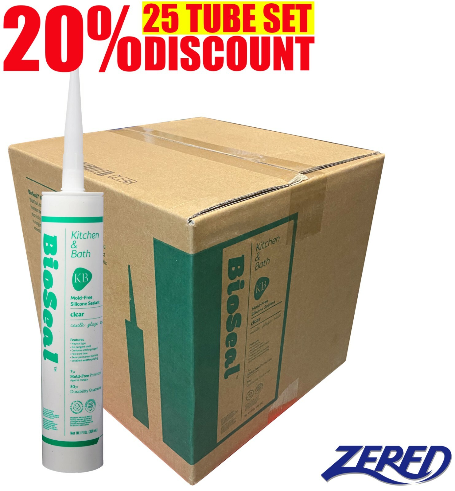 LOT SALE-BioSeal Silicone Caulk Sealant- Kitchen & Bath- 25 pc/box CLEAR