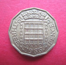BRITAIN AN IDEAL  BIRTH YEAR GIFT! VINTAGE  1966  THREEPENNY COIN   A THRUPENCE!
