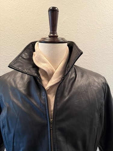 Vintage Phase Two Leather Jacket Mens Extra Large Black Pockets Full Zip Lining - Picture 3 of 12