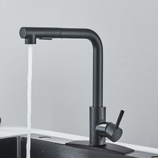 Kitchen Matte Black Sink Faucet Single Handle Mixer Tap with Pull Out Sprayer