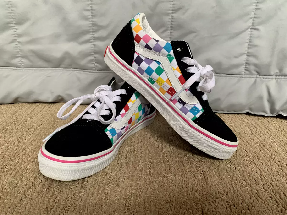 VANS Old Skool Rainbow Checkerboard Multi-Color Lace-Up Sneakers Kids Size 3