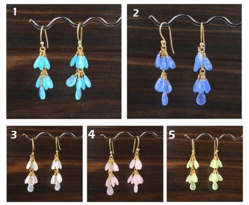 Boucles d'oreilles en forme de goutte calcédoine opalite jaune plaqué or goutte dangle raisins - Photo 1/16