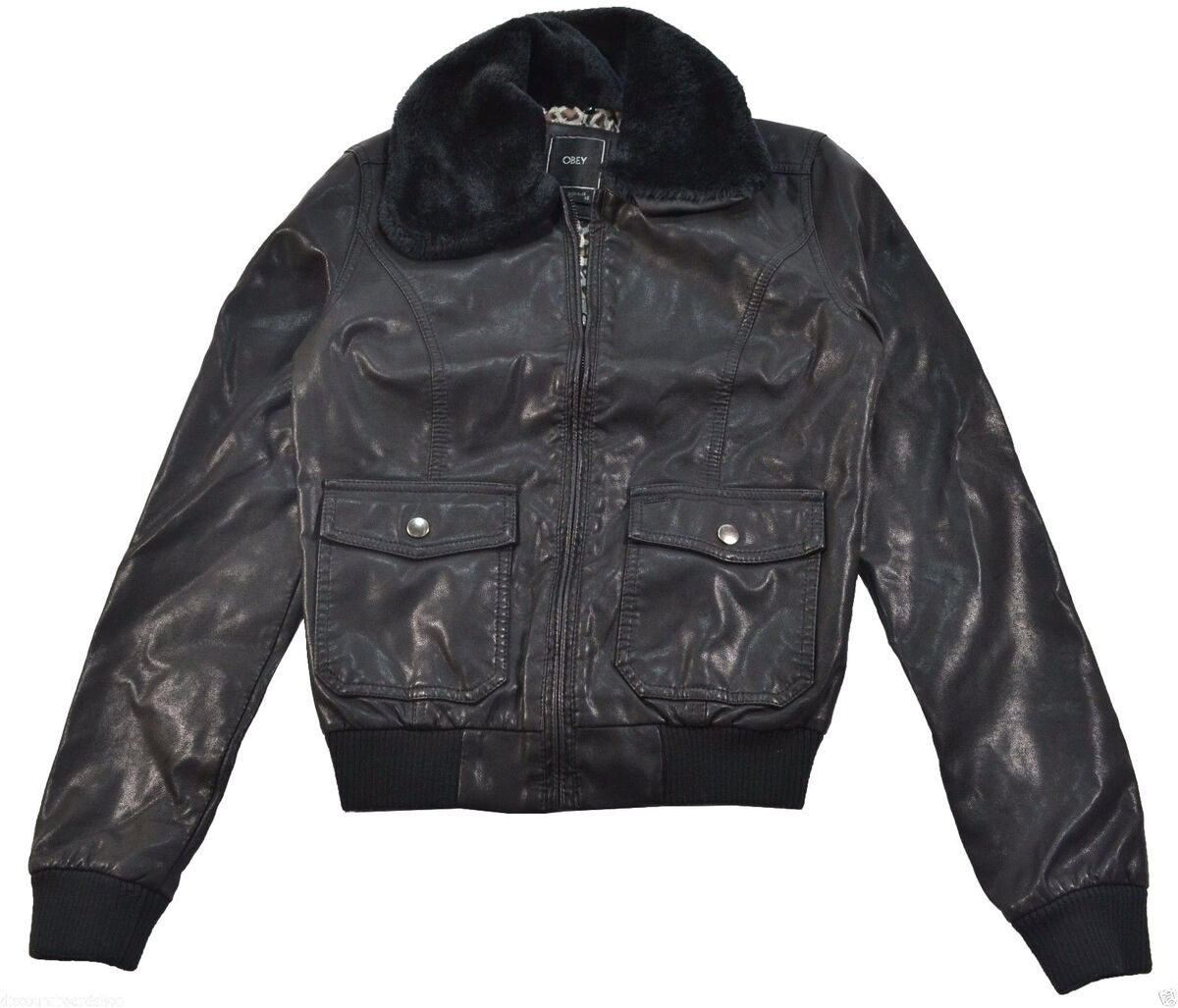 ジャージ IAB Studio x Obey Poster Zip Jacket Anthracite Obey EASTSIDE Black Bomber Style Washed PU Leopard Print