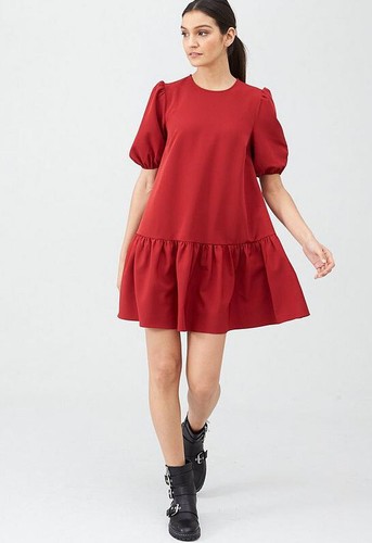 V By Very Crepe Smock Dress Red - Size 