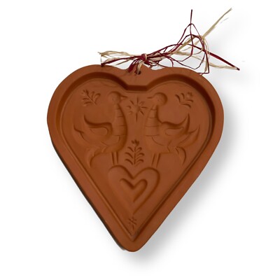 Fox Run Craftsman Terra Cotta Cookie Mold Heart Birds 7''
