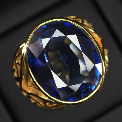 24K Gold Vermeil 925 Sterling Silver Rings Midnight Blue Sapphire 28Ct Size 9