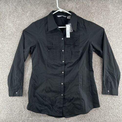NWT Signature by Larry Levine Women's Tunic Button Up Size Large Black