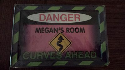 Danger Curves Ahead Girls Kids' Room Tin Name Plate Sign 5x7 - Assorted Names