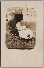 Little Baby In Stroller/Buggy Real Photo RPPC Postcard B519