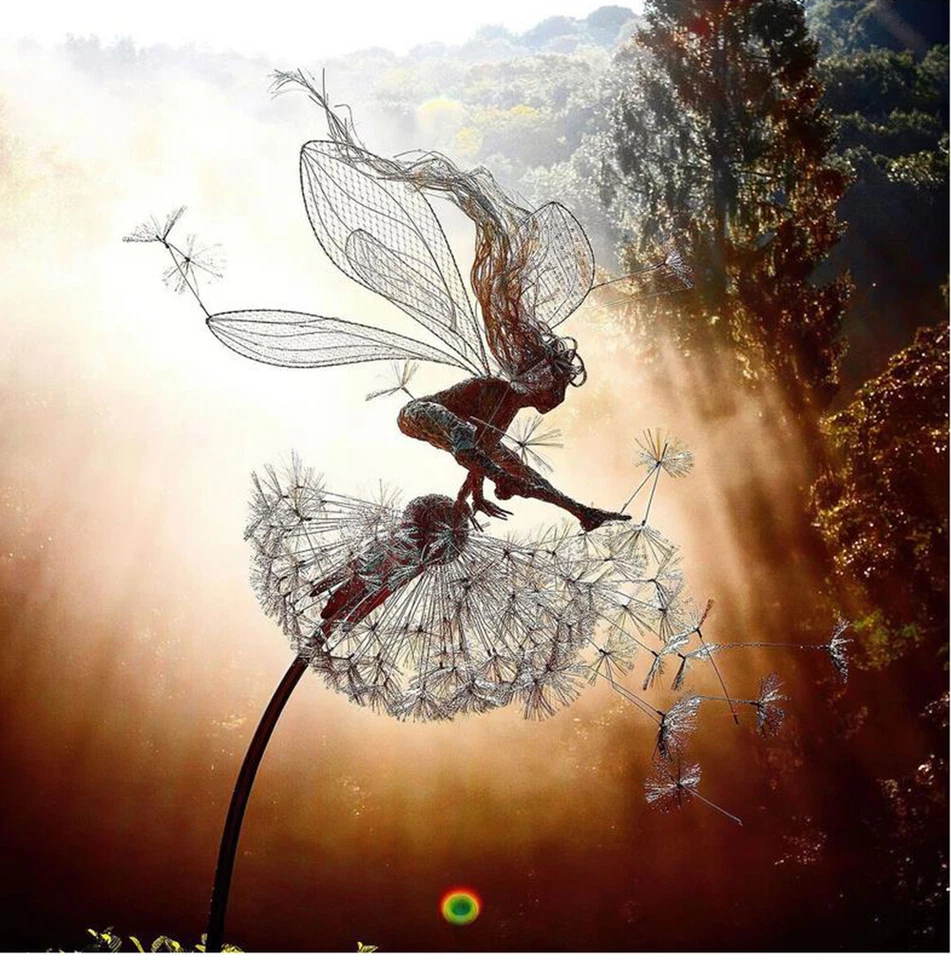 Hadas al aire libre dientes de león bailan juntos estatua jardín adorno escultura decoración Foto 4 de 4