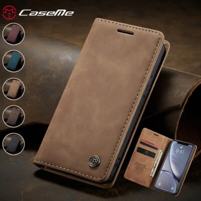 Magnetic Wallet Case Leather Flip Cover for iPhone 17/Air/16/15/14/13/12/11 SE 8 - Image 1 of 4