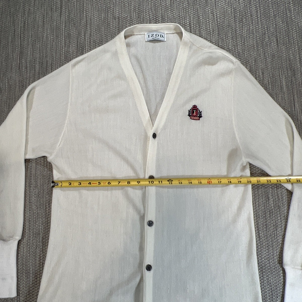 Izod Cardigan Sweater Mens L White VTG 80's Acrylic Knit Made in