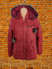 Womens Bellfield Size Uk Xxs Small Red Quilted Short Fitted Jacket Coat Hooded