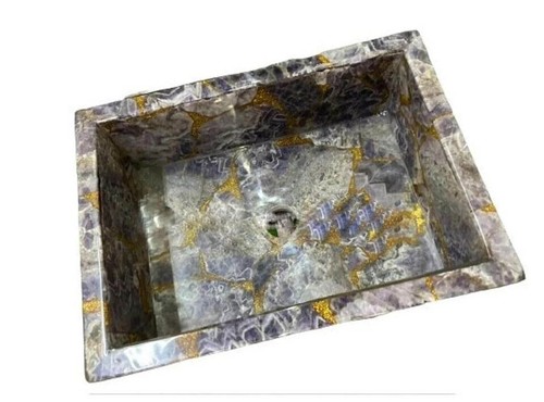 16"x13" Amethyst Stone Wash Basin Semi Precious Stone Bathroom Accessories Decor - Picture 3 of 8