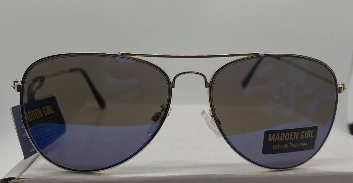 Madden Girl Aviator Sunglasses Gold Frame blue mirrored lens  display picture 3