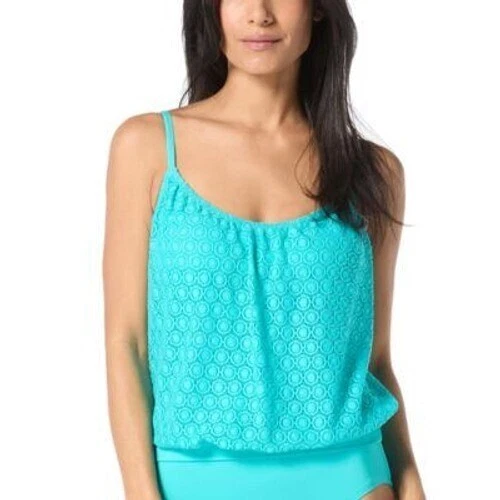 Coco Contours 坦基尼上衣,尺寸 10 34C/D 钩针编织文胸,尺寸游泳花边海蓝宝石 — 第 2/4 张图片