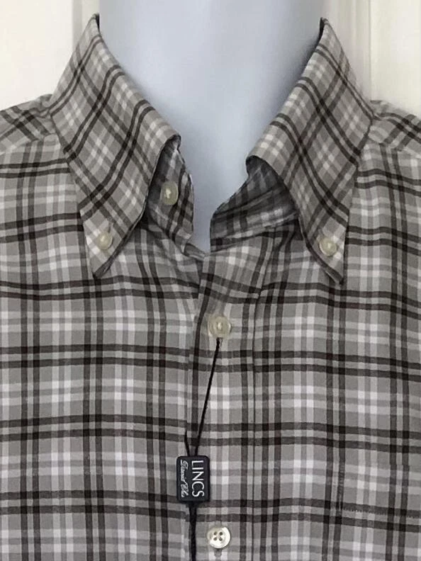 LINCS NUEVO CON ETIQUETAS Negro Gris Blanco Algodón a Cuadros Manga Larga M Foto 2 de 4