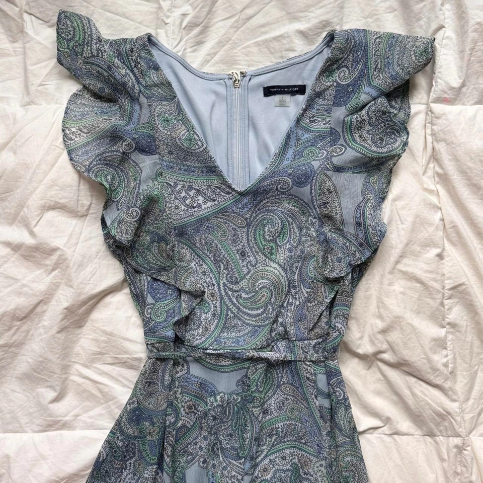 tommy Hilfiger sz 4 y2k Baby blue chiffon floral paisley midi dress cottagecore - Image 2 of 4
