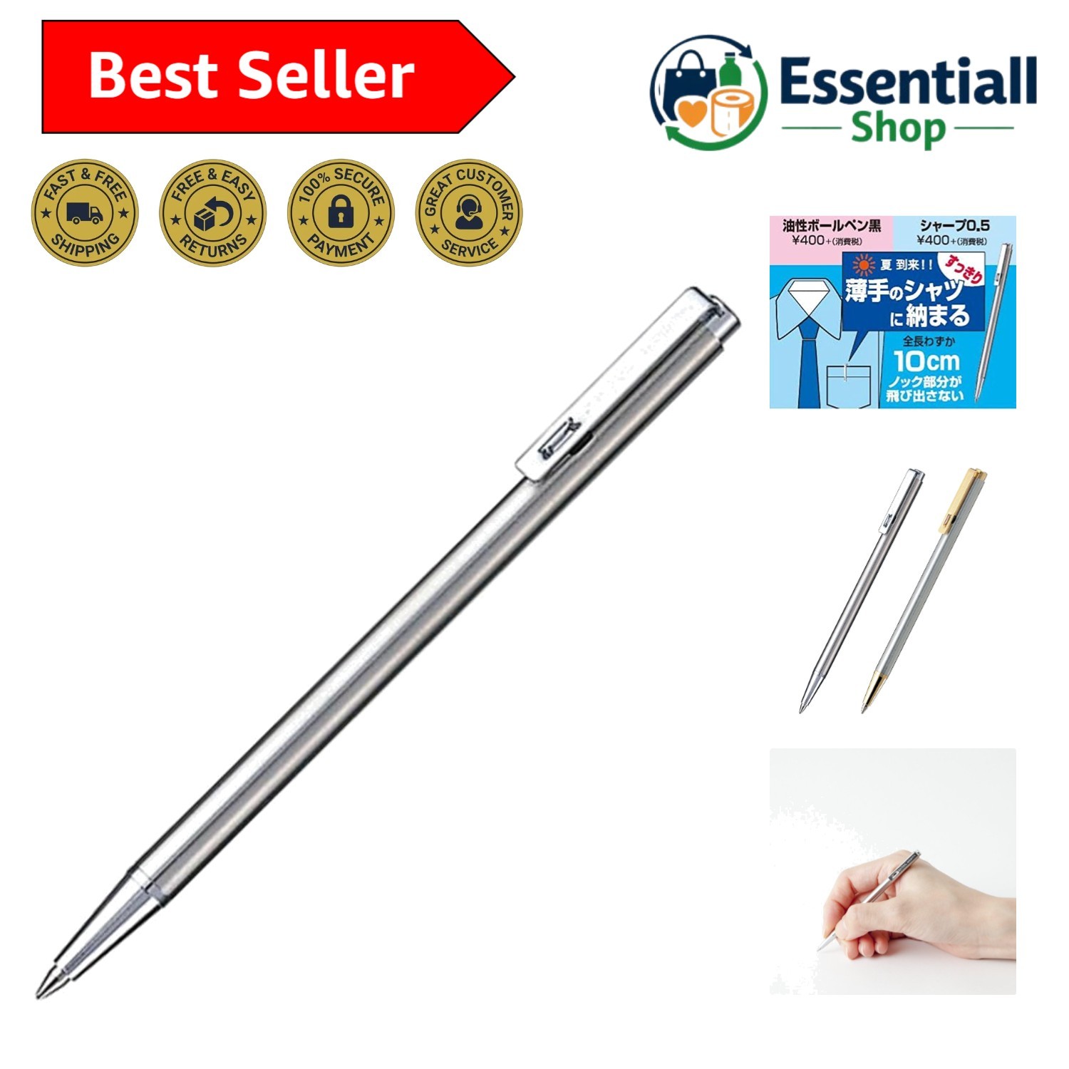 Mini Silver Ballpoint Pen 0.7mm - Lightweight, Modern & Perfect for Memos