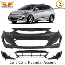 Front Bumper Cover Primed Fog Light Covers Kit For 2012-2014 Hyundai Accent