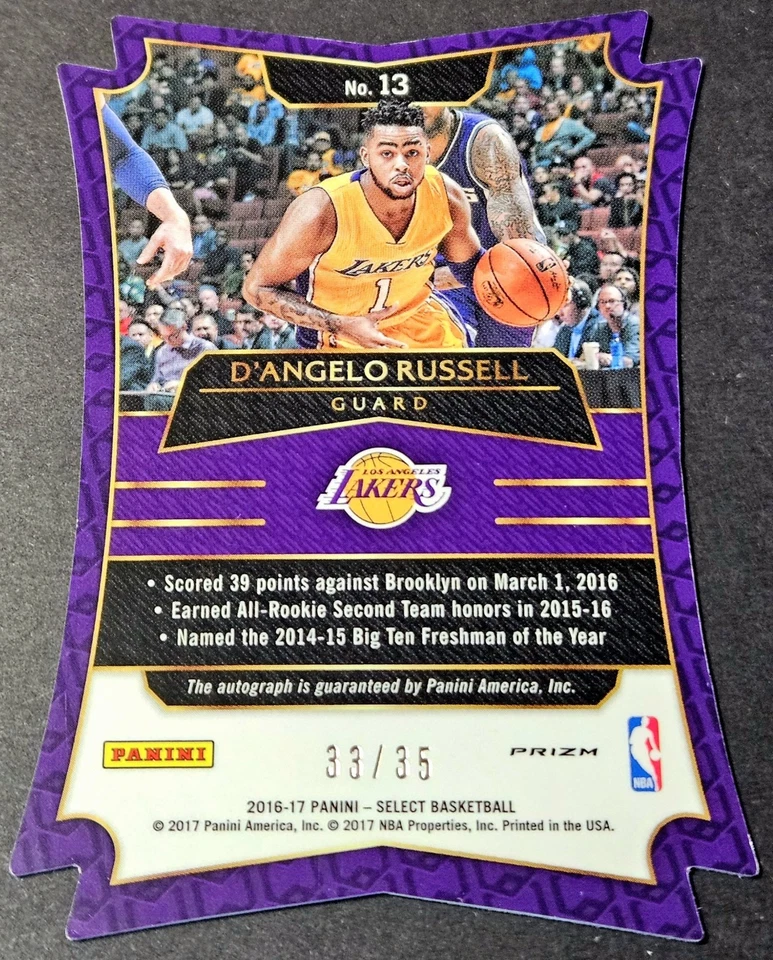 2016-17 Panini Select /35 Pulsar Prizm Auto Die-Cut D'Angelo Russell #13 - Image 2 of 2