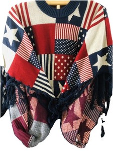 🇺🇸 USA Flag Star Poncho knitted Soft Poly Fashion Woman Shawl Scarf Comfort