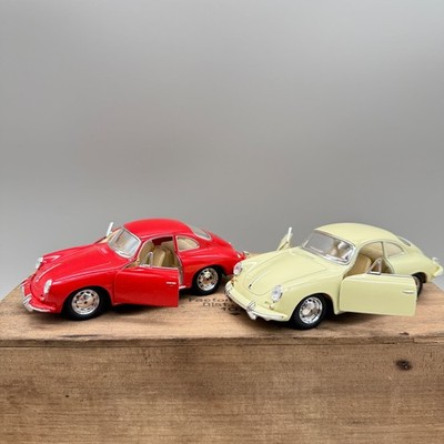 Pair Kinsmart Porsche 356 B Carrera Diecast Model Car Set 1/32 Scale Red Cream