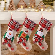 Christmas Stockings, 18" Set of 3 Santa, Snowman, Reindeer, Xmas Character 3D