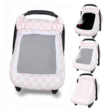 Car Seat Cover Baby Girls, Infant Car Seat Cover for Summer Pink Checkerboard