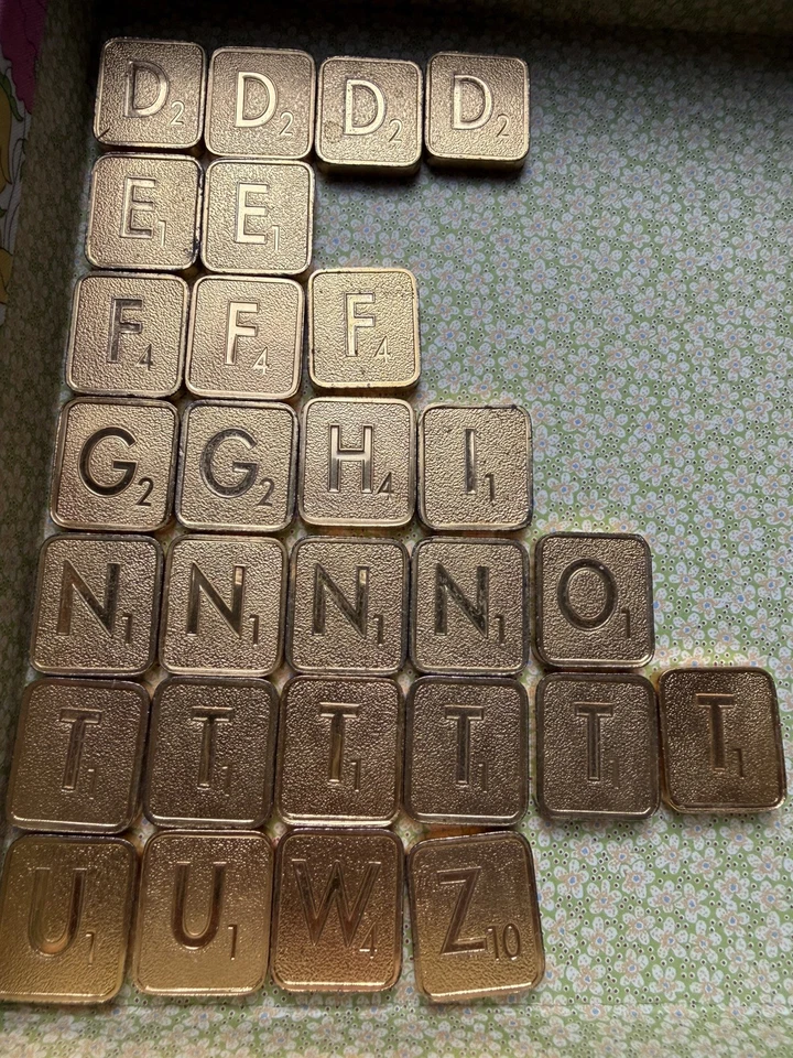 vintage 24k Gold plated Scrabble Letters  D E F G H I U N T W Z - Image 2 of 4