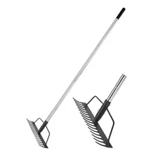 15 Inch Wide Bow Rake, 16 Steel Tines Metal Head Rake Tool with Stainless 