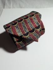Mulberry Mens 100% Italian Silk Tie Vintage Made In USA Red Gray Black Stripe