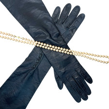 Vintage Christian Dior Opera Length Navy Kid Leather Gloves, sz 7, Buttery Soft